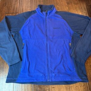 Marmot Fleece Colorblock Zip Up Jacket Navy Blue size Large Mountains Outdoors
